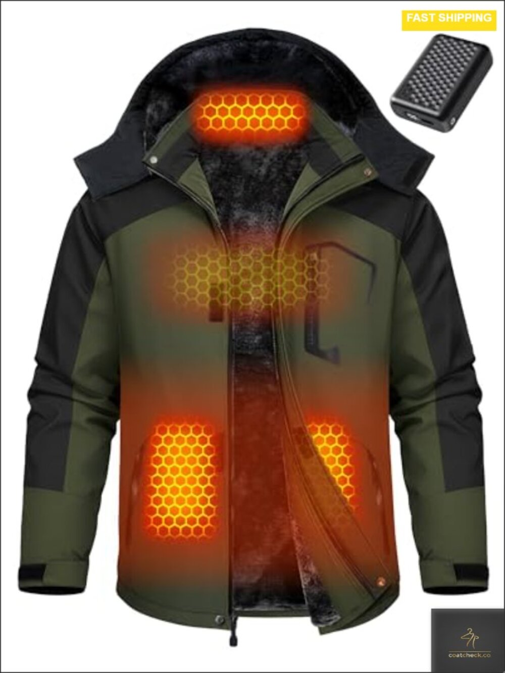 Men's Graphene Heated Jacket Fur Lined with Battery Pack Winter